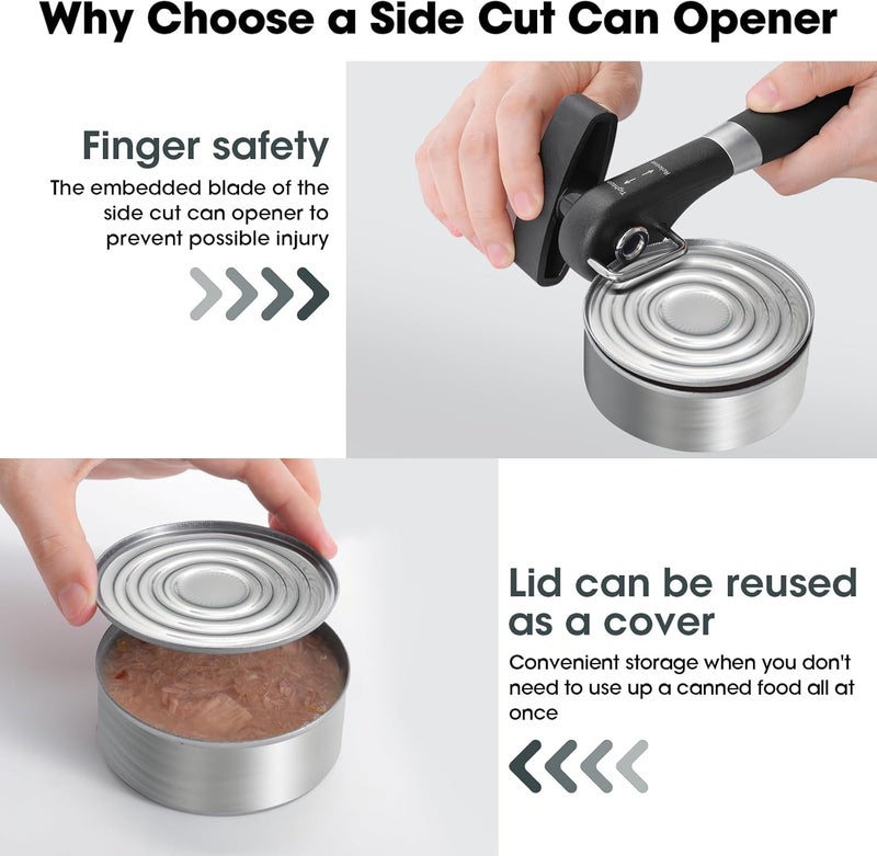 Beneno Can Opener, Manual Side Safe Cut Can Opener Smooth Edge with Durable Sharp Blade, Effort-Saving Knob & Comfortable Non-slip Handle, Black - Image 4